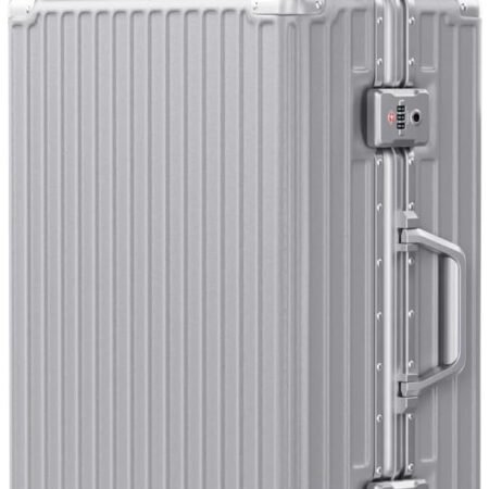 PC+ABS Aluminum Frame Zipperless Checked Luggage Hard Shell Suitcase with Double Spinner Wheels 24 Inch Silver