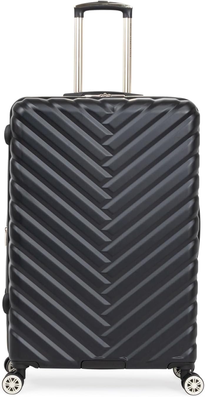 Square Lightweight Hardside Chevron Expandable Spinner Luggage, Black, 24-Inch Checked