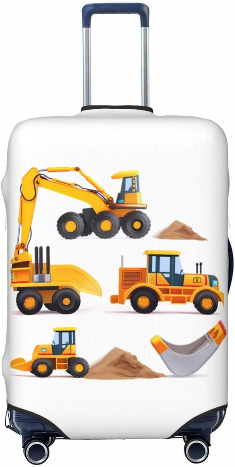 Machinery Excavator Truck and Loader Travel Luggage Suitcase COVER, Cartoon Boy's Toy Washable Suitcase COVERS Elastic, M - Fits 22-24 inch luggage (No Suitcase)