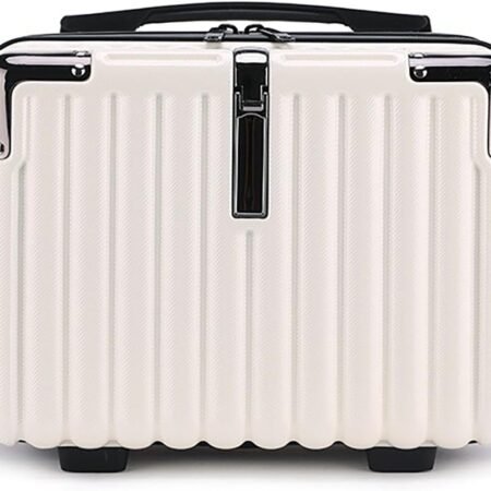 Mini Suitcase Hard Shell Makeup Bag Travel Cosmetic Case Portable Makeup Luggage with Shoulder Strap for Women, Whie