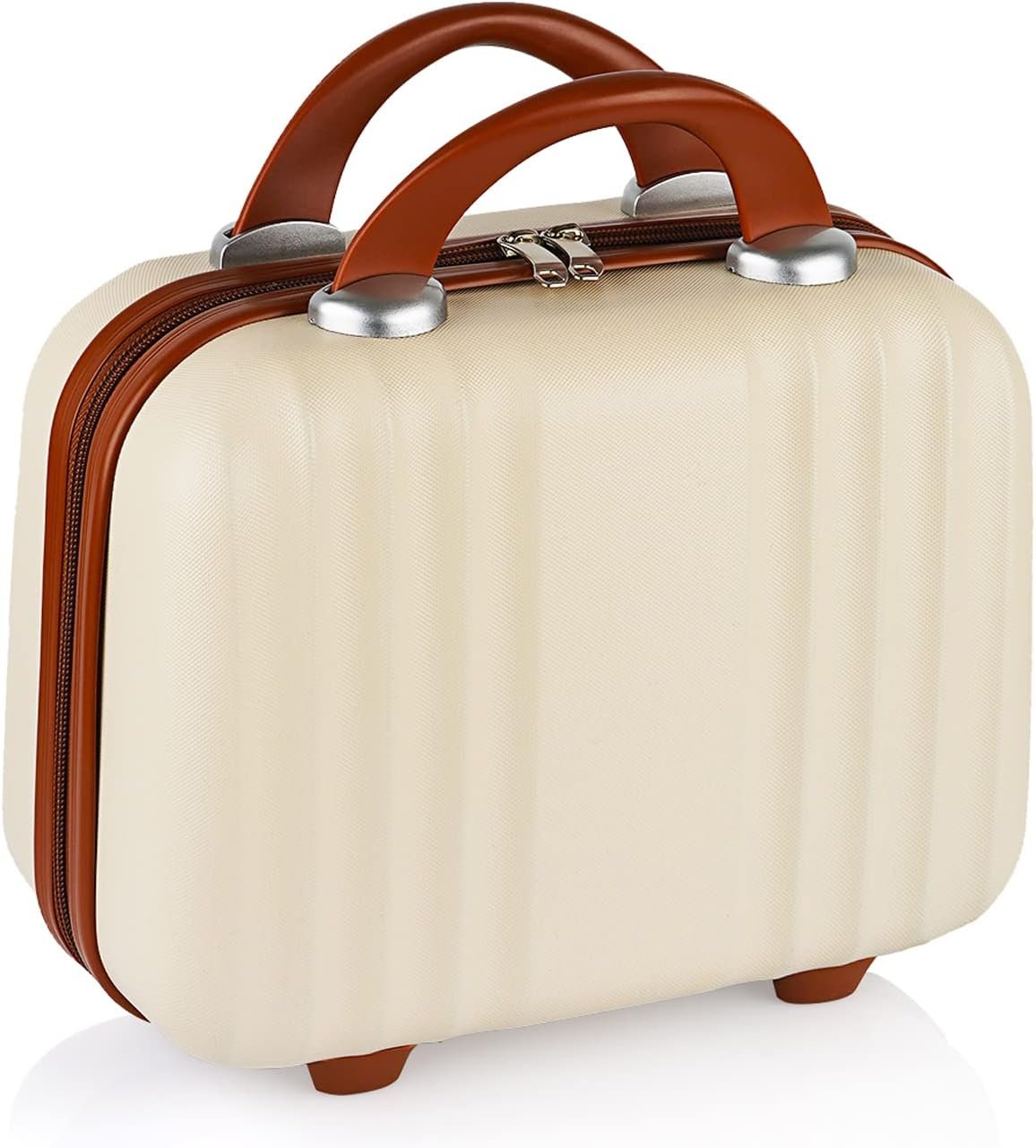 Small Hard Shell Cosmetic Case Travel Hand Luggage Portable Carrying Makeup Case Suitcase, Creamy-White-1, 1 Count (Pack of 1)