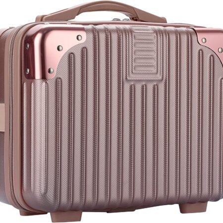 Portable Hard Shell Cosmetic Travel Case, Small Travel Hand Luggage with Elastic Band, Mini  Carrying Makeup Case Suitcase, Rose Gold, Fashion