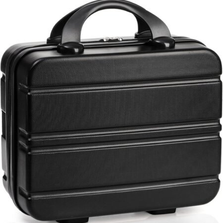 Hard Shell Cosmetic Travel Case, 12 Inch Portable Makeup Train Case with Elastic Band and Handle, Pressure-of Mini  Carrying Suitcase Toiletry Box for Travel, Camping, Black, Black,